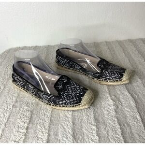 Nine West‎ Beachinit Women's 7.5 Espadrille Flats Black White Geometric Shoes